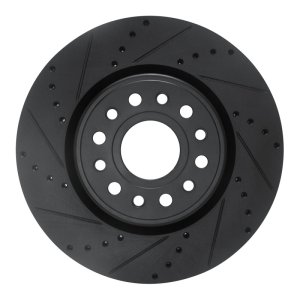 Ram 1500 Brake Rotor (1) - Front Left - R1 Concepts - Drilled & Slotted - Black - `19-`25